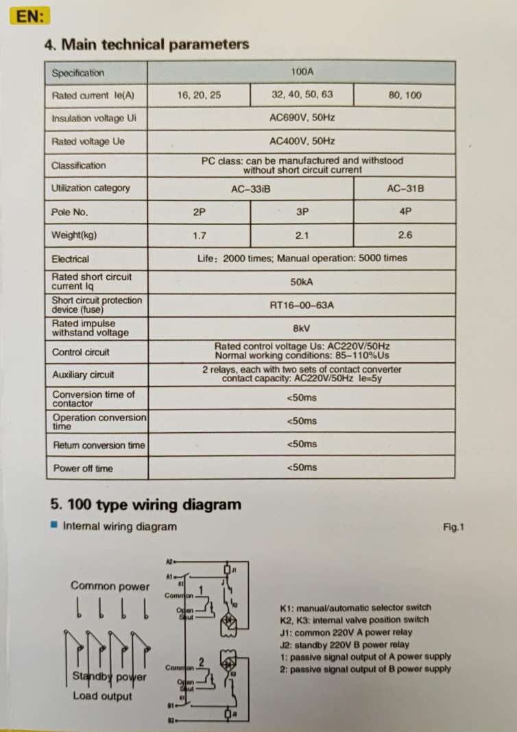 Andowl Q-KG910 Din Rail 100Amp 2 Pole AC220v Automatic Dual Power Transfer Switch - Electromann SA