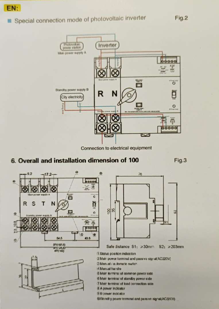 Andowl Q-KG910 Din Rail 100Amp 2 Pole AC220v Automatic Dual Power Transfer Switch - Electromann SA