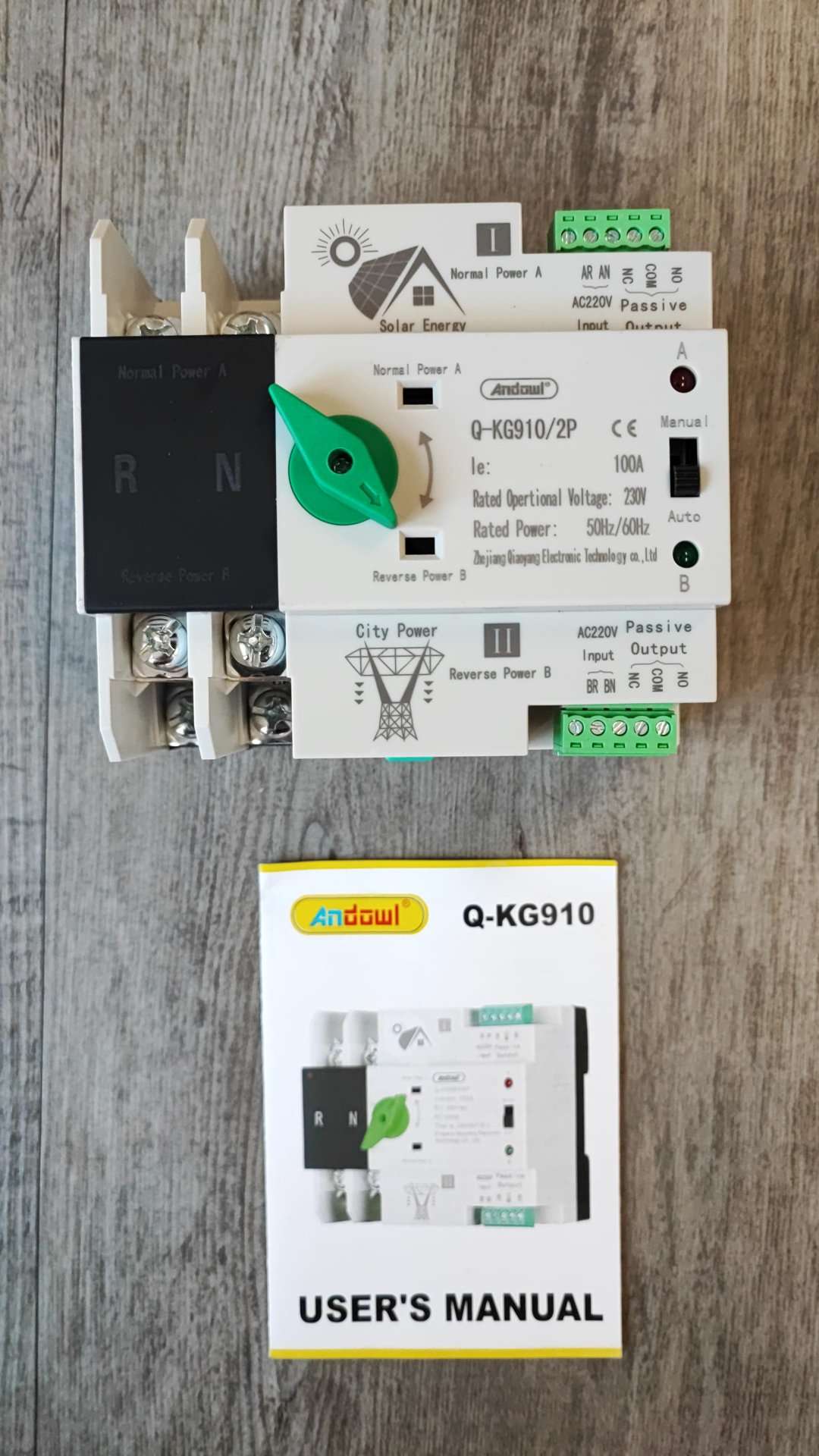 Andowl Q-KG910 Din Rail 100Amp 2 Pole AC220v Automatic Dual Power Transfer Switch - Electromann SA