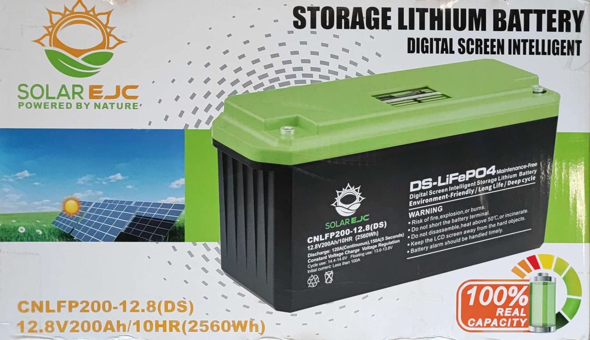 Solar EJC 200AH 12.8v 2.56kwh LiFePo4 Portable Battery - Reliable and Efficient Power Solution - Electromann SA