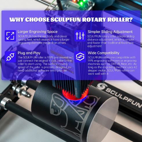 DEMO SCULPFUN S9 Laser Engraving and Cutting Machine + Laser Rotary Roller Combo - Electromann SA