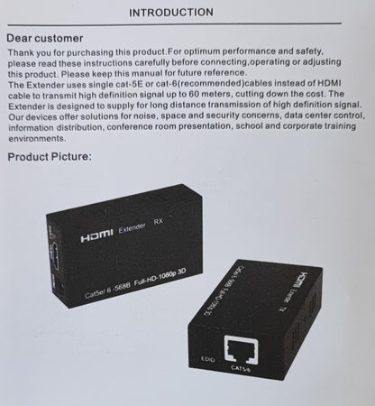 High-Quality 60m HDMI 1080P Over CAT5e/CAT6 Extender | Extend HDMI Signals up to 60 Meters - Electromann SA