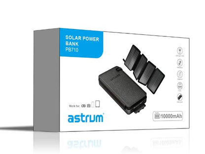 ASTRUM Pb710 Power Bank Solar - Portable Charger with 10000mAh Battery & Solar Panel - Electromann SA
