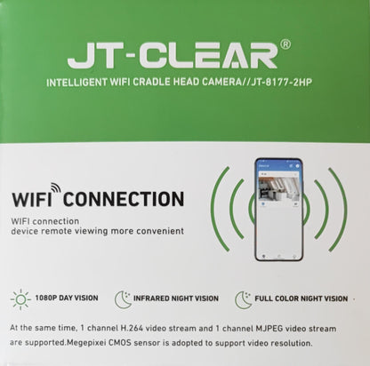 JT-CLEAR 2MP HD Wifi Intelligent Cradle Head Smart Camera - High-Quality Surveillance Camera with Remote Monitoring and Motion Detection - Electromann SA