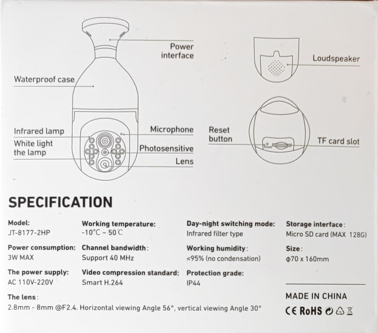 JT-CLEAR 2MP HD Wifi Intelligent Cradle Head Smart Camera - High-Quality Surveillance Camera with Remote Monitoring and Motion Detection - Electromann SA