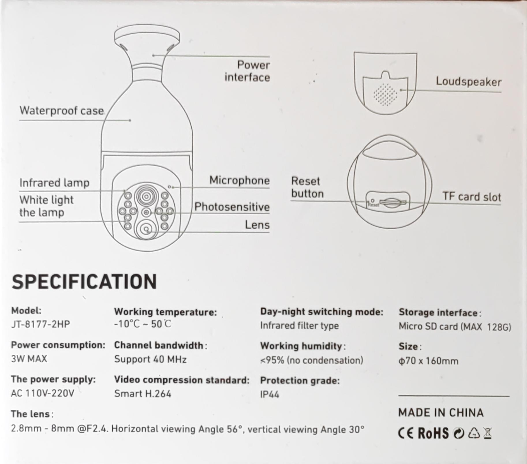 JT-CLEAR 2MP HD Wifi Intelligent Cradle Head Smart Camera - High-Quality Surveillance Camera with Remote Monitoring and Motion Detection - Electromann SA