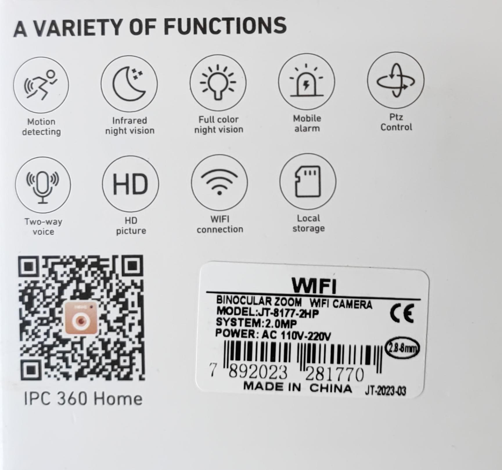 JT-CLEAR 2MP HD Wifi Intelligent Cradle Head Smart Camera - High-Quality Surveillance Camera with Remote Monitoring and Motion Detection - Electromann SA
