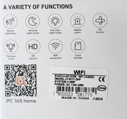 JT-CLEAR 2MP HD Wifi Intelligent Cradle Head Smart Camera - High-Quality Surveillance Camera with Remote Monitoring and Motion Detection - Electromann SA