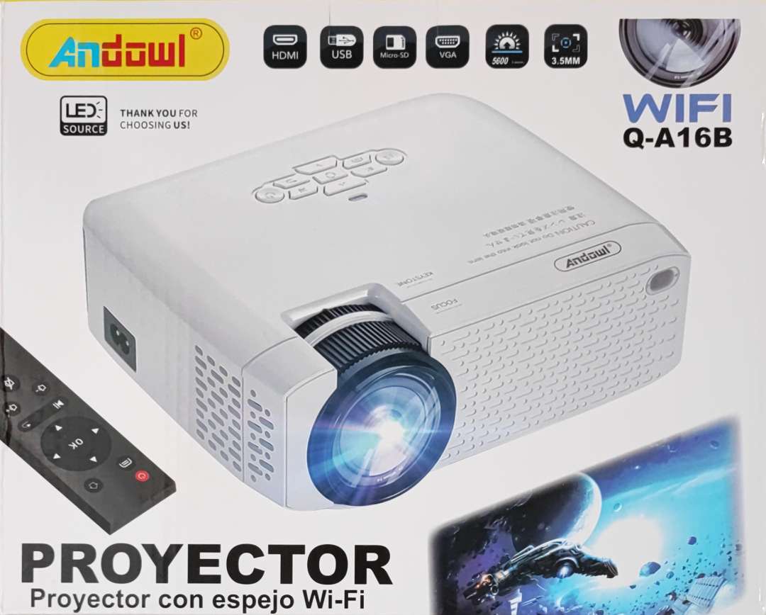 Andowl Q-A16B Ultra HD WiFi Mirroring LED Projector - Stunning Visuals in Ultra HD Resolution with Built-in WiFi - Electromann SA