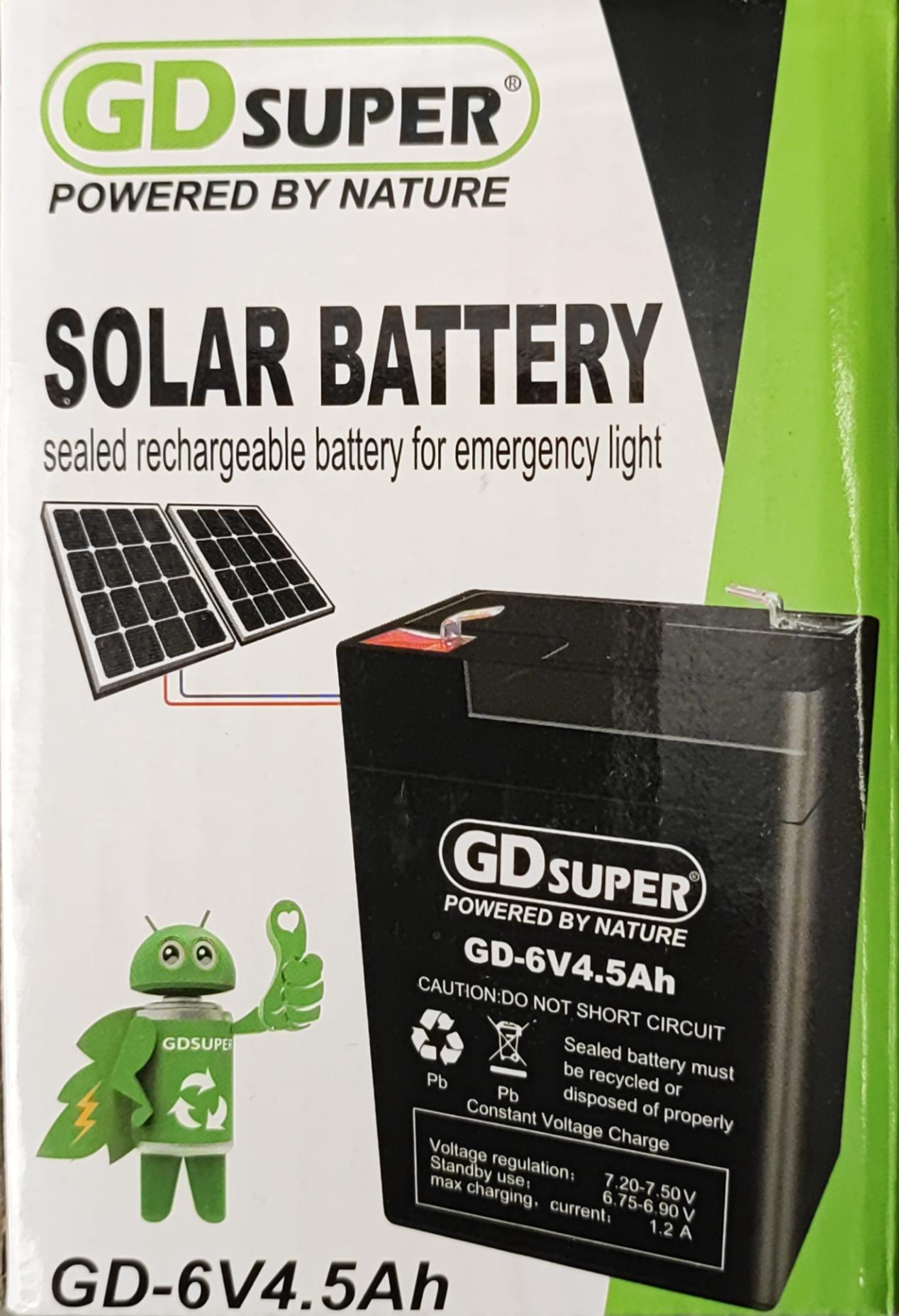 GDSUPER 4.5ah 6v Rechargeable Solar Battery - High-Quality Battery for Solar-Powered Systems - Electromann SA