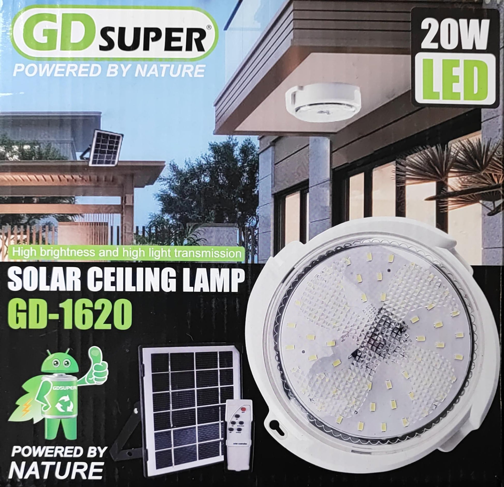 GDSUPER 20Watt Solar Indoor Ceiling Mounted Remote Control LED Light - Electromann SA