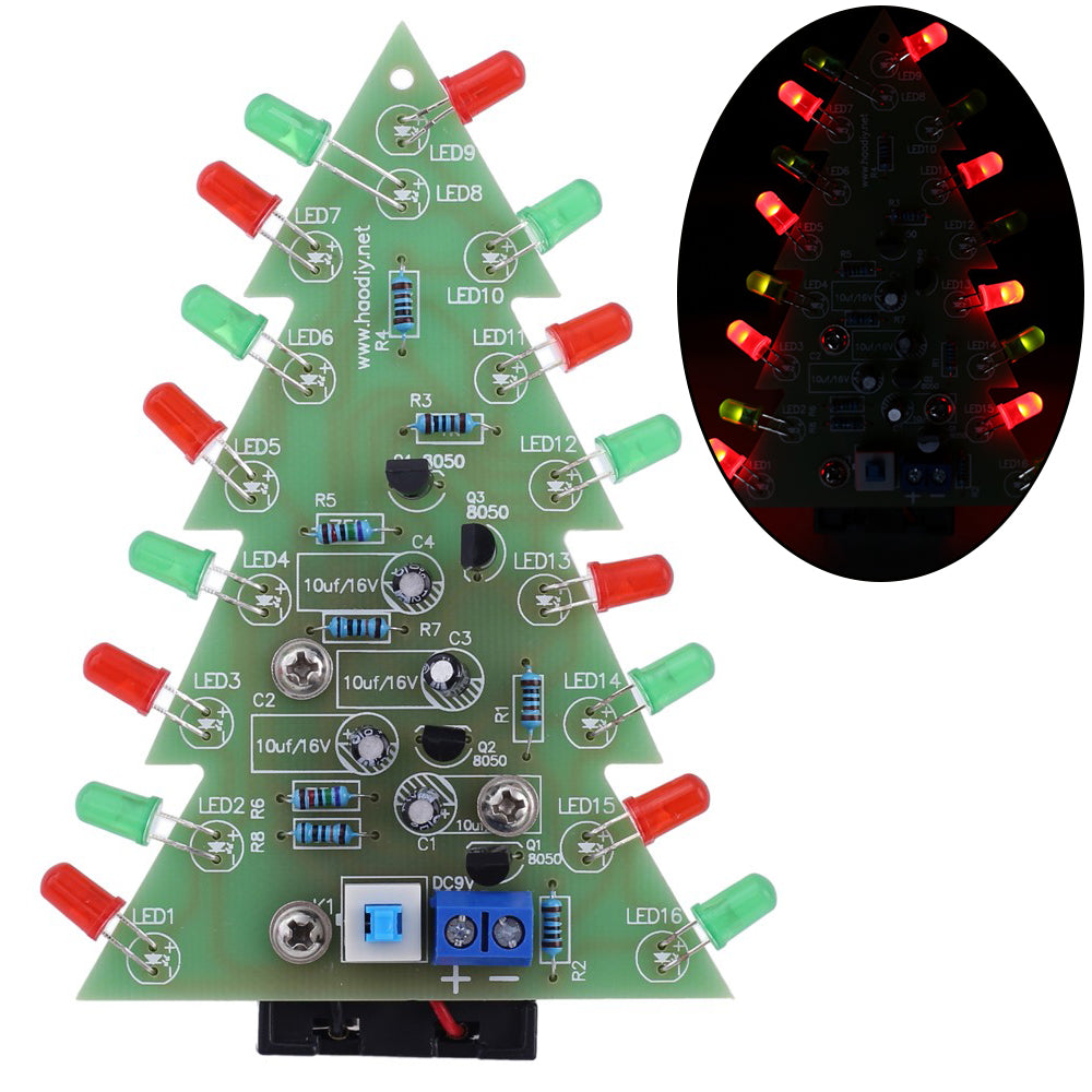 DC 9V DIY Electronic Kit Red/Green Flash Circuit Board LED Christmas Tree - Create Festive Atmosphere - Electromann SA