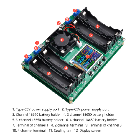 4 Ports 18650 Battery Capacity Type-C Tester Module MAh MWh - Electromann SA