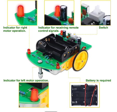 DIY Soldering Kit Infrared Remote Control Intelligent Car (10006476) - Electromann SA