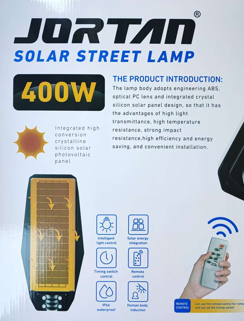Jortan 400watt Solar Powered LED Street/Pole Light - Electromann SA