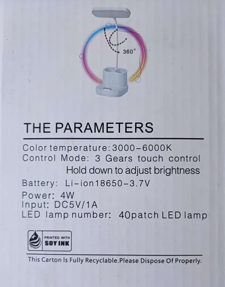 40LED 4 Watt 3 Color Lithium Rechargeable Soft Touch Desk Lamp - Electromann SA