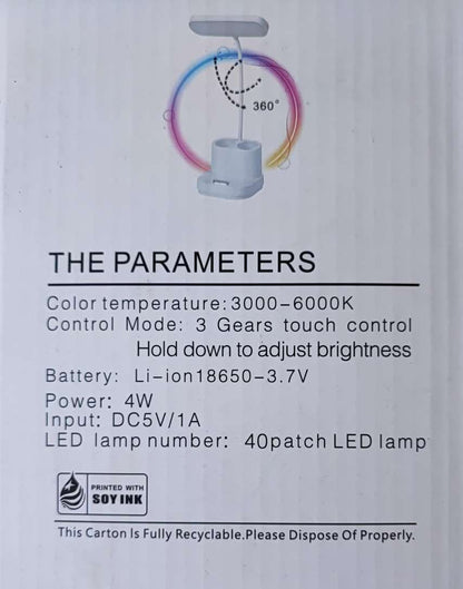40LED 4 Watt 3 Color Lithium Rechargeable Soft-Touch Desk Lamp - Electromann SA