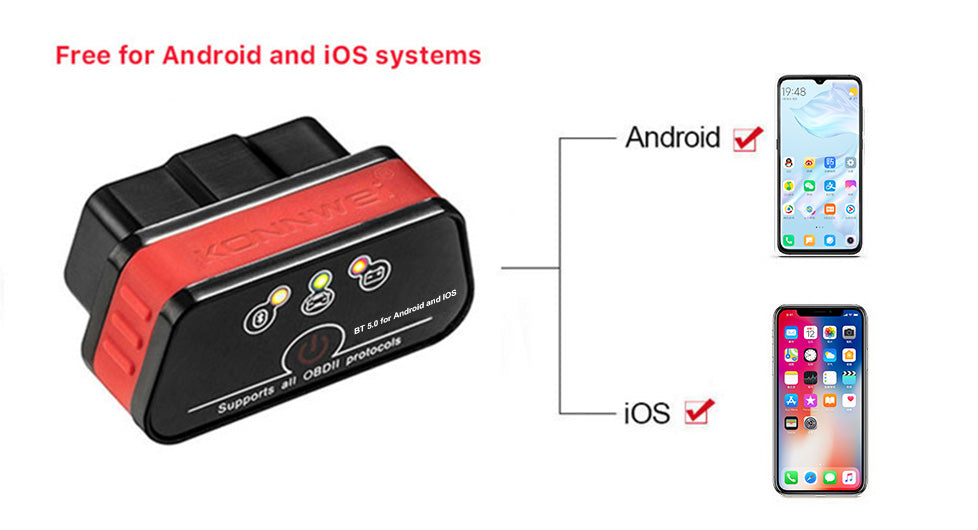 KONNWEI KW901 Bluetooth 4.0-5.0 Car OBD2 Scanner for Android and iOS both - Electromann SA
