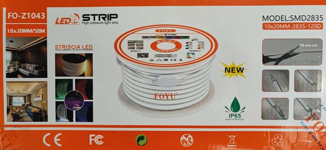 FOYU 50m Heavy Duty Neon Flexible SMD2835 Led Chip LED Weatherproof Rope Light Strip Roll - Electromann SA