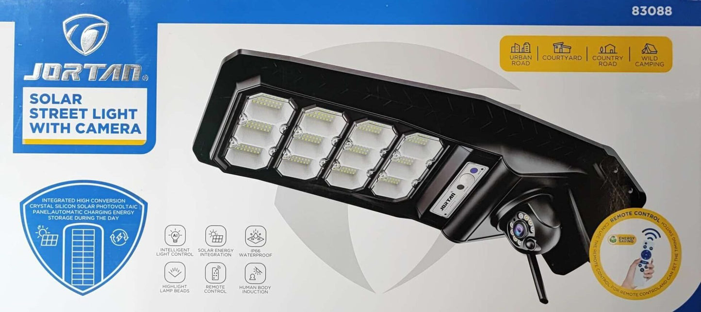 Jortan Solar Powered LED Street Pole Light with Wifi IP Camera - Eco-friendly Outdoor Lighting with Surveillance - Electromann SA
