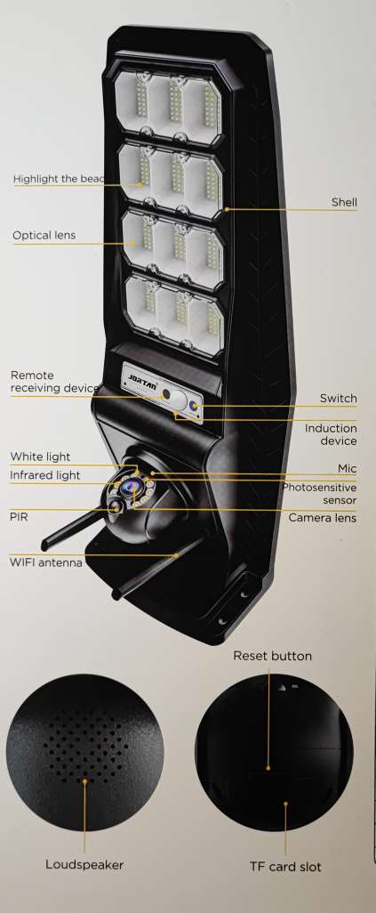 Jortan Solar Powered LED Street Pole Light with Wifi IP Camera - Eco-friendly Outdoor Lighting with Surveillance - Electromann SA