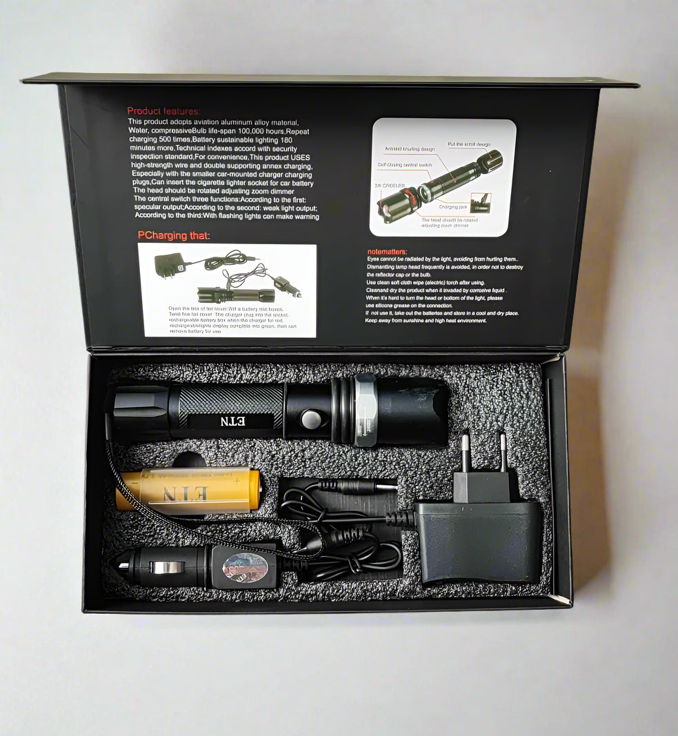 ETN Rechargeable Lithium Adjustable Zoom LED Flashlight - Electromann SA