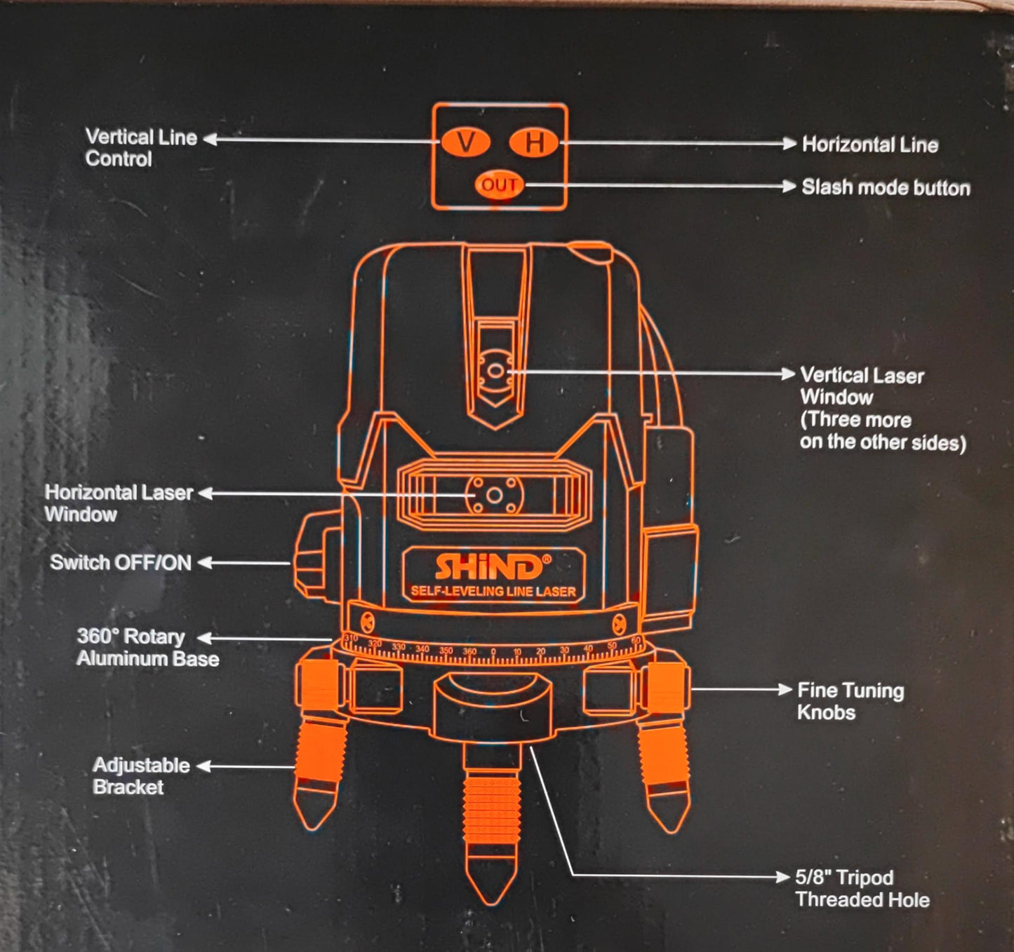 SHIND High Quality 30Meter 5 Beam 4V1H1D Laser Level - Versatile and Accurate Tool for Leveling and Alignment - Electromann SA