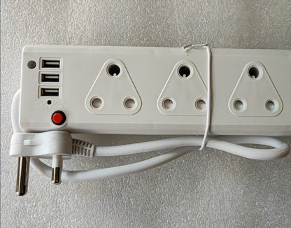AUSMA 9 Way Multi-Plug: 3x16Amp 5x5Amp 220v + 3x 2.1Amp USB Ports Power Strip - Electromann SA