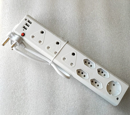 AUSMA 9 Way Multi-Plug: 3x16Amp 5x5Amp 220v + 3x 2.1Amp USB Ports Power Strip - Electromann SA