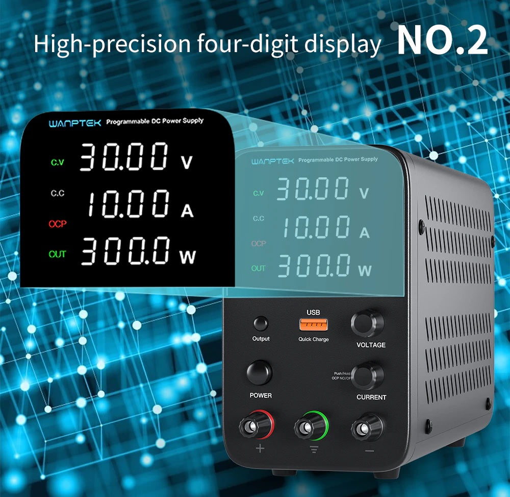 Wanptek Adjustable DC Power Supply 120V 3A USB Digital Lab Bench Power Supply - Electromann SA