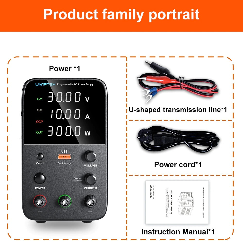 Wanptek Adjustable DC Power Supply 120V 3A USB Digital Lab Bench Power Supply - Electromann SA