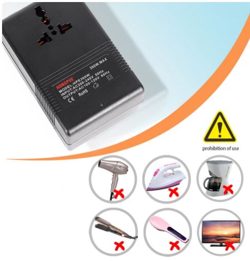 300W AC 220V To AC 110V Step Down Travel Adapter - Stay Connected Worldwide - Electromann SA
