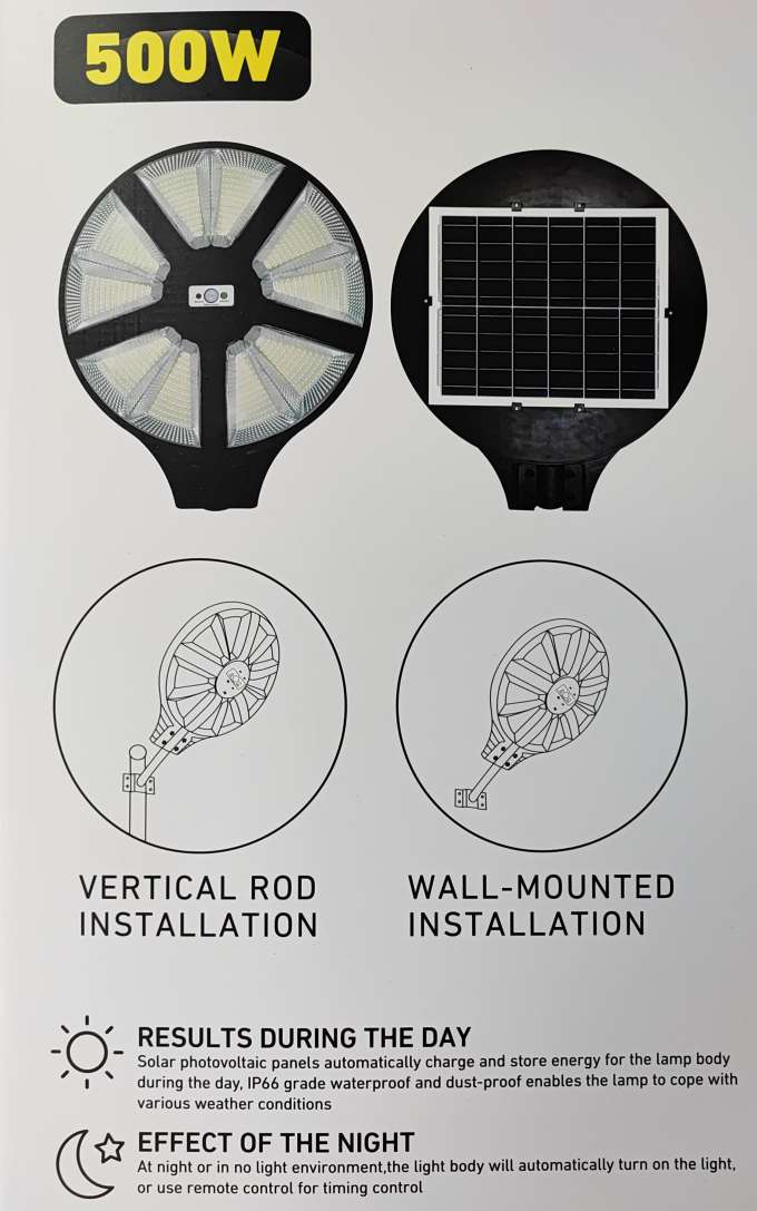 JT-CLEAR 500W Solar-Powered LED Walkway Light – Energy-Efficient Outdoor Lighting Solution - Electromann SA