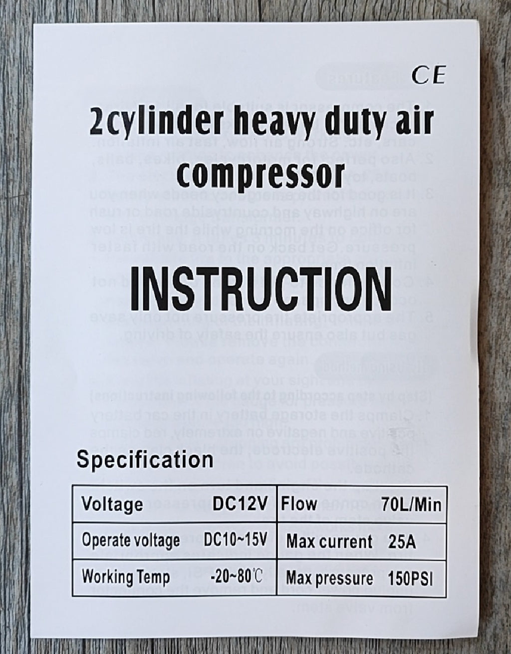 RAIBOER 12VDC 150PSI 70Lit/Min Dual Cylinder Air Compressor and Tool Set - Fast and Efficient Inflation - Electromann SA