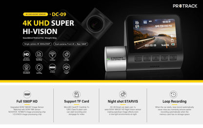 4K HD STARVIS Wifi Dash Cam with Dual Camera Front and Rear Night Vision - Electromann SA