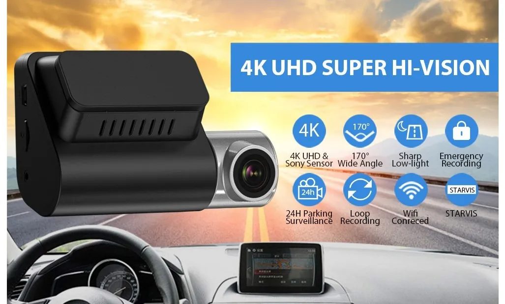 4K HD STARVIS Wifi Dash Cam with Dual Camera Front and Rear Night Vision - Electromann SA