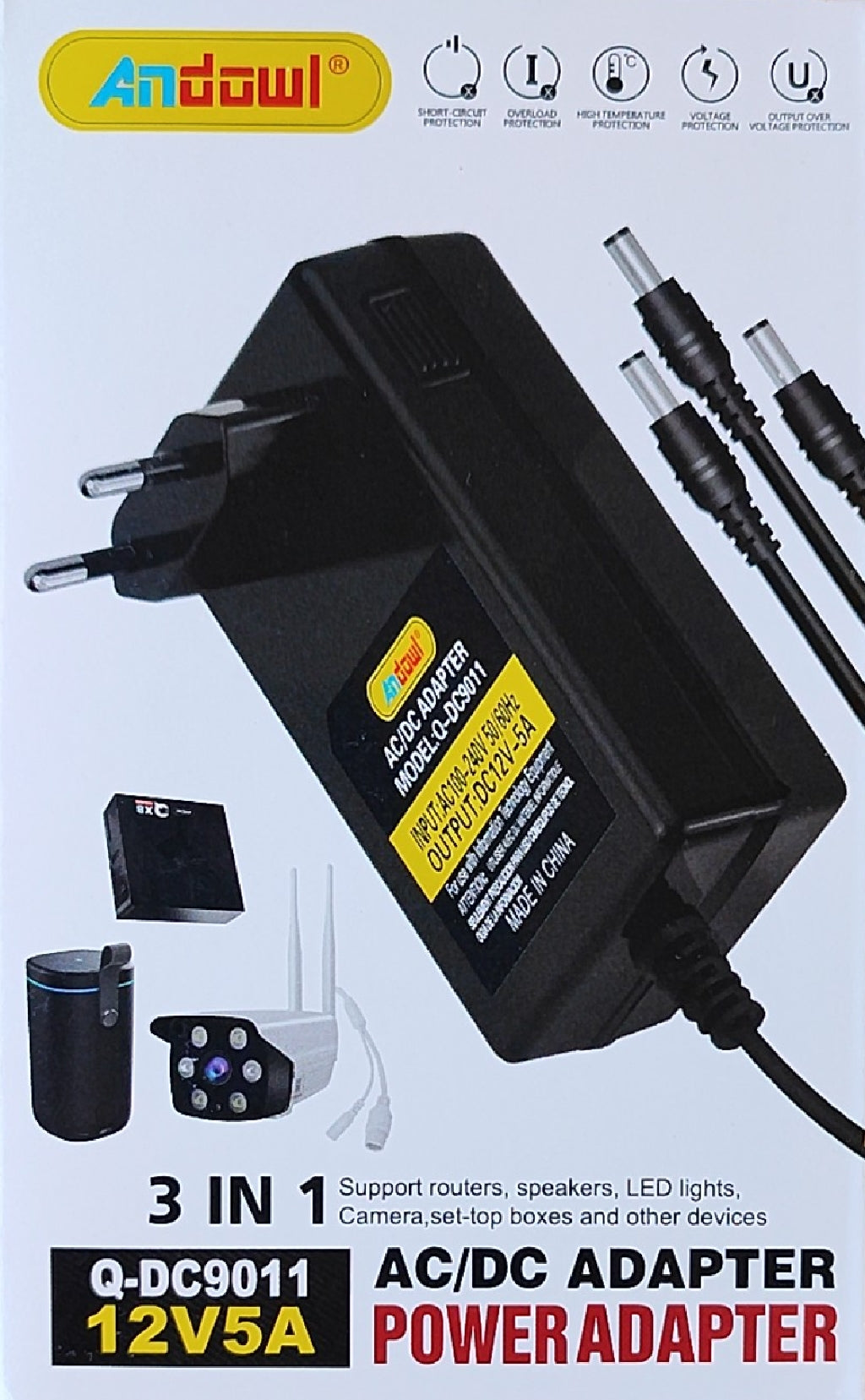 Andowl Q-DC9011 3 in 1 AC230 to DC12v 5Amp Power Supply - Electromann SA