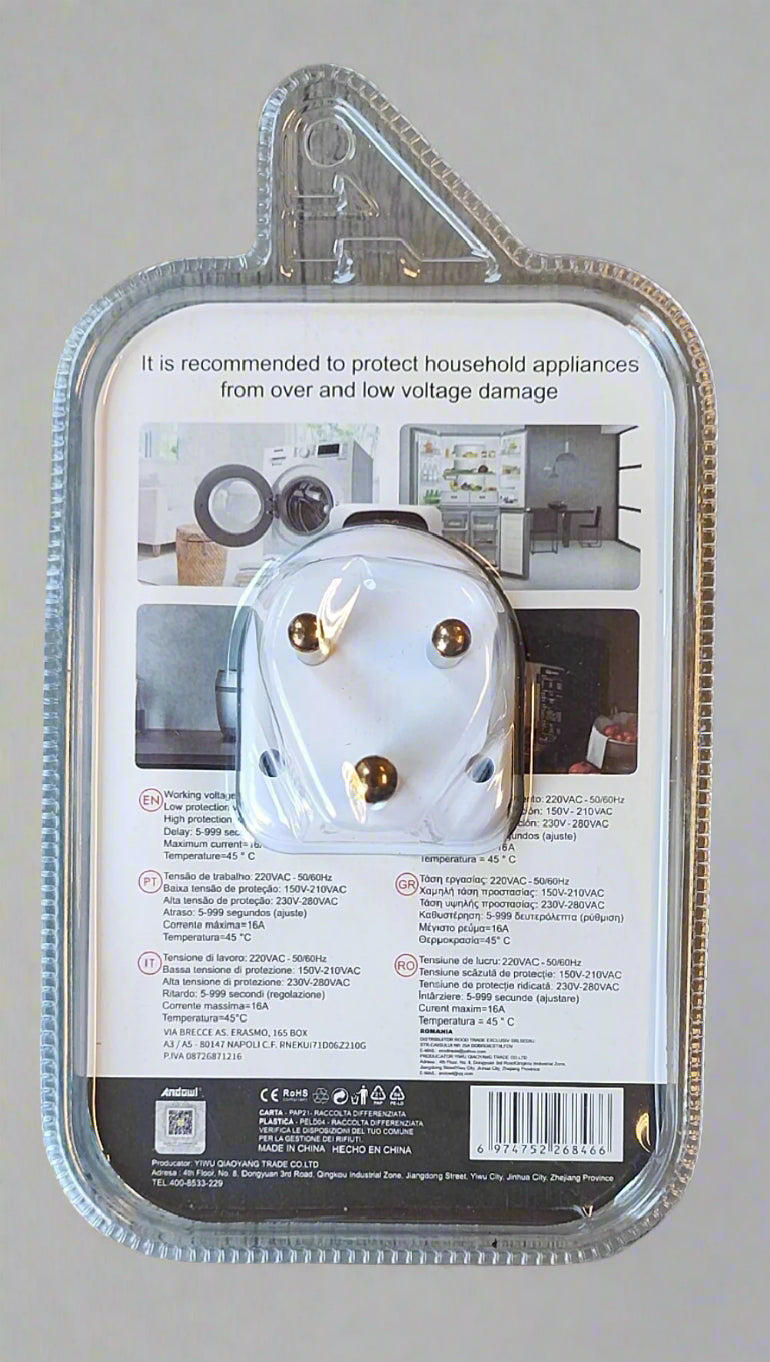ANDOWL Q-CD122 16Amp AC Under/Over Voltage Protector Plug - Electromann SA