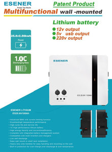 ESENER 2.56Kwh 25.6V 100AH Wall Mount Lithium Battery - High-Performance Energy Storage Solution - Electromann SA