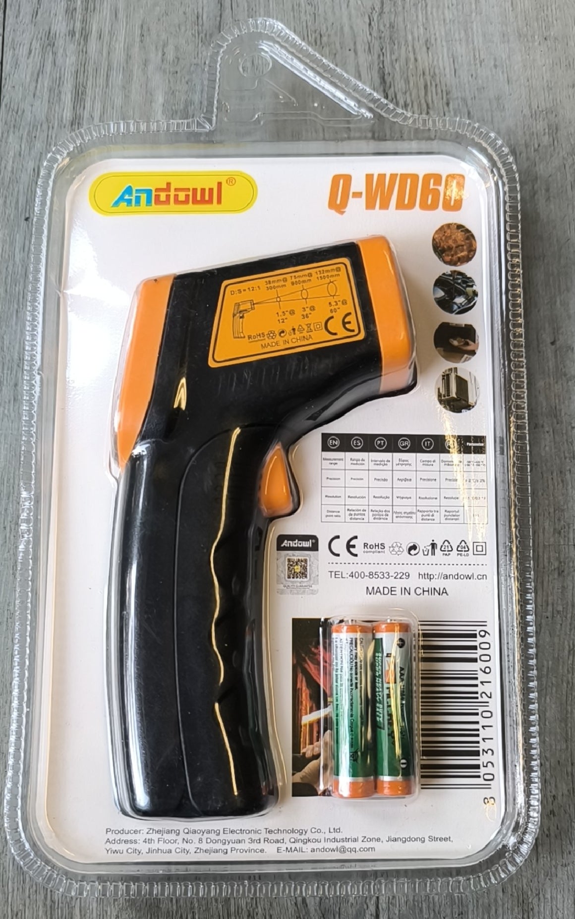 Andowl Q-WD60 Non-Contact Infrared Thermometer - Accurate Temperature Measurement without Contact - Electromann SA