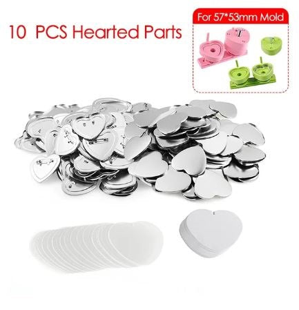 10pc 57x53mm DIY Heart Shaped Button/Badges for Button Maker Punching Machine - Electromann SA