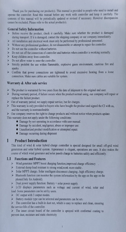 12-24v 1800watt Hybrid Dual Solar and Wind Power MPPT Controller - Electromann SA