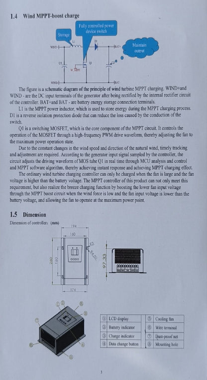 12-24v 1800watt Hybrid Dual Solar and Wind Power MPPT Controller - Electromann SA