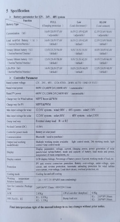 12-24v 1800watt Hybrid Dual Solar and Wind Power MPPT Controller - Electromann SA