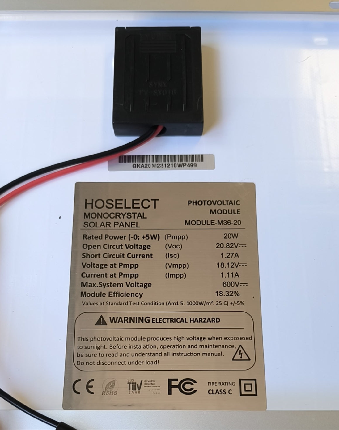 Hoselect M36-20 20W 12v Solar Panel - Electromann SA