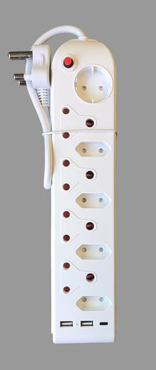 REDISSON 9 Way 4x16Amp 4x5Amp 220v + 2x 2.1Amp USB Port + 1 x Type-C Multi-Plug (10007071) - Electromann SA