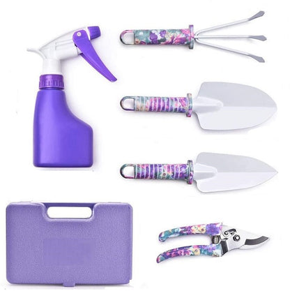 XF0901 Gardening Hand Tools With Purple Floral Print 5Pcs - Electromann SA