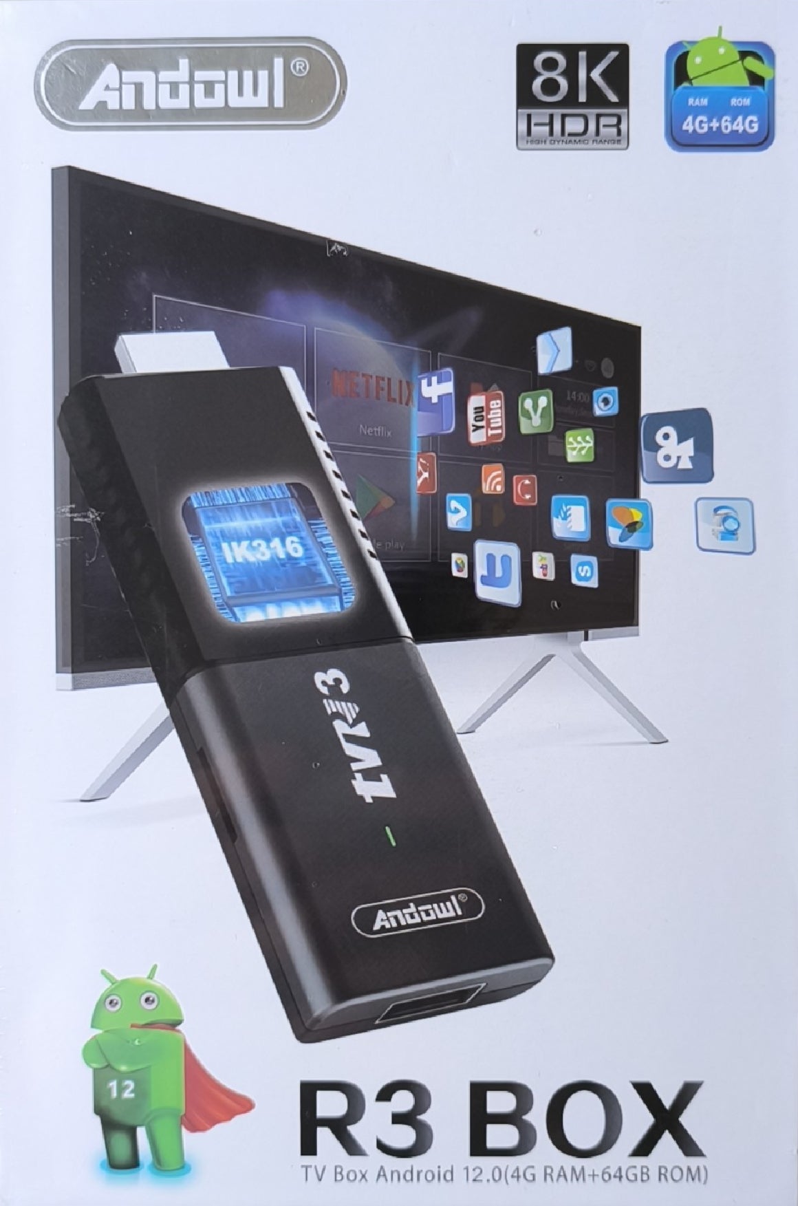 Andowl R3 8K HDR 4GB RAM + 64GB Rom Android TV Stick - Electromann SA