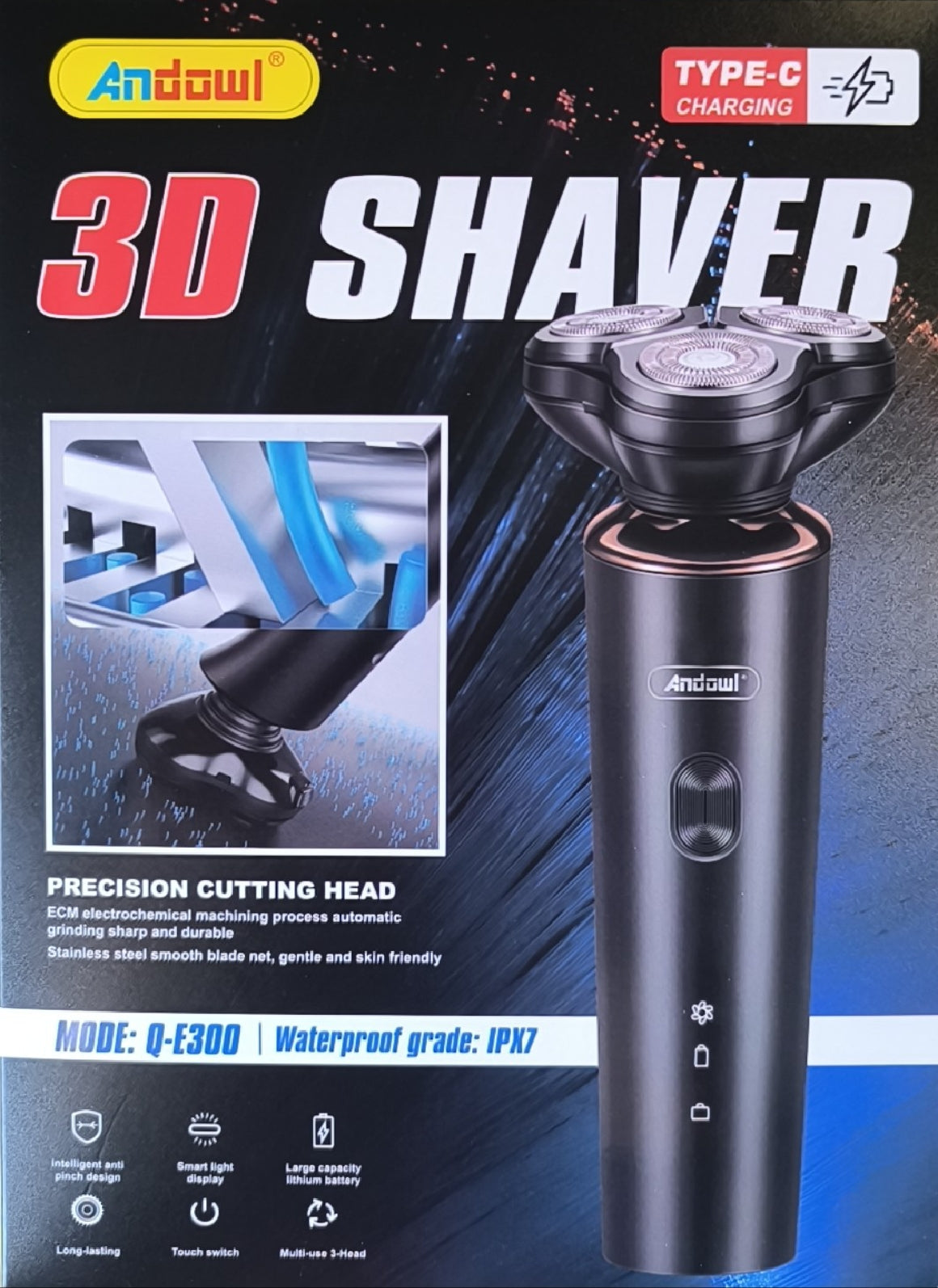 Andowl Q-E300 Portable Type-C Rechargeable 3D Shaver - Electromann SA