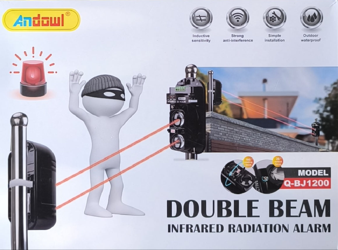 ANDOWL Q-BJ1200 Outdoor Dual Beam 100m Alarm Infrared Movement Sensor Kit - Electromann SA